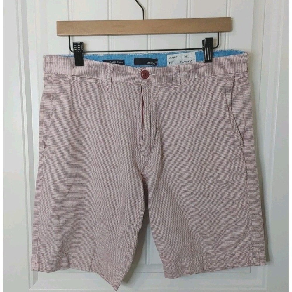 Bruno Mens Bermuda Shorts Strip Linen Cotton Size 32 Lightweight Resortwear